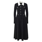 Chic Long Knit Pleated Dress with Turn-Down Collar in French Chic Style for Women