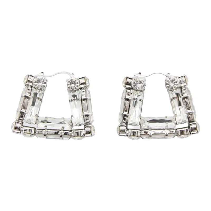 Large Rhinestone Square Earrings Wedding for Women Fashion Jewelry Shiny Geometric Crystal Earrings Party Gifts