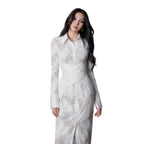 White lace embroidered long sleeved dress for women