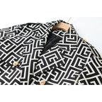 Coat Women's Loose Version Lace Up Spring And Autumn New Heavy Industry Coat Black And White Swastika Pattern