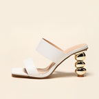 New Design Metal Strange High Heels Summer Women Slipper Elegant Square Toe Slip-On Sliders Shoes Ladies Sandals Size 42