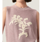 Lightweight Knit Sleeveless Top with Embroidery and Color-block Pattern, Elegant Summer Style