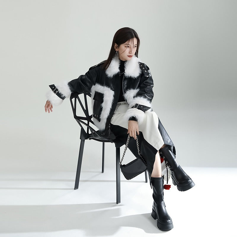 Increasingly Designer Small Fur One Piece Coat Women Fashion New Irregular Cotton Clothes in Autumn and Winter