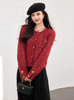 Cream Knit Cardigan Autumn Winter New Short Chiffon Style Women's Top