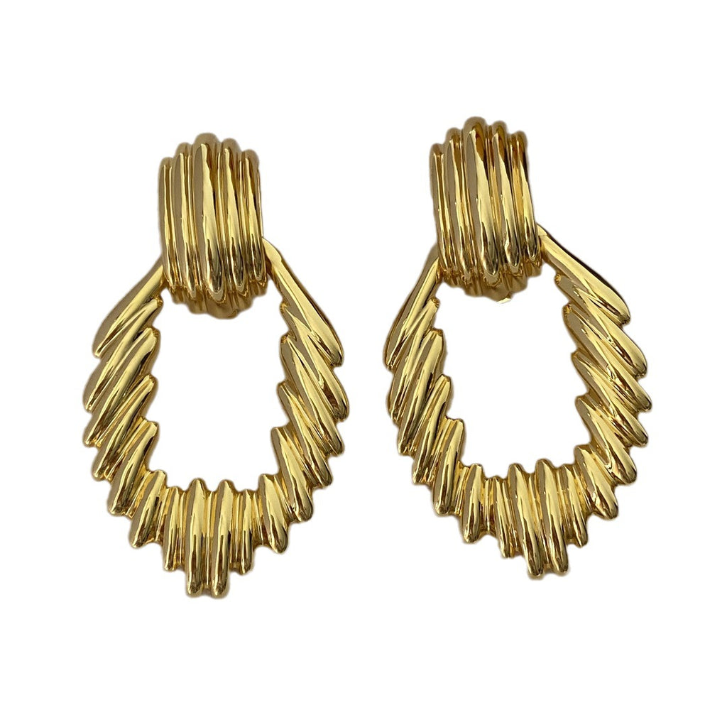 Top Quality Vintage Brass Plated 18K Gold Exaggerated Ear Clip Earrings Luxury Jewelry Woman Designer Brand Trend