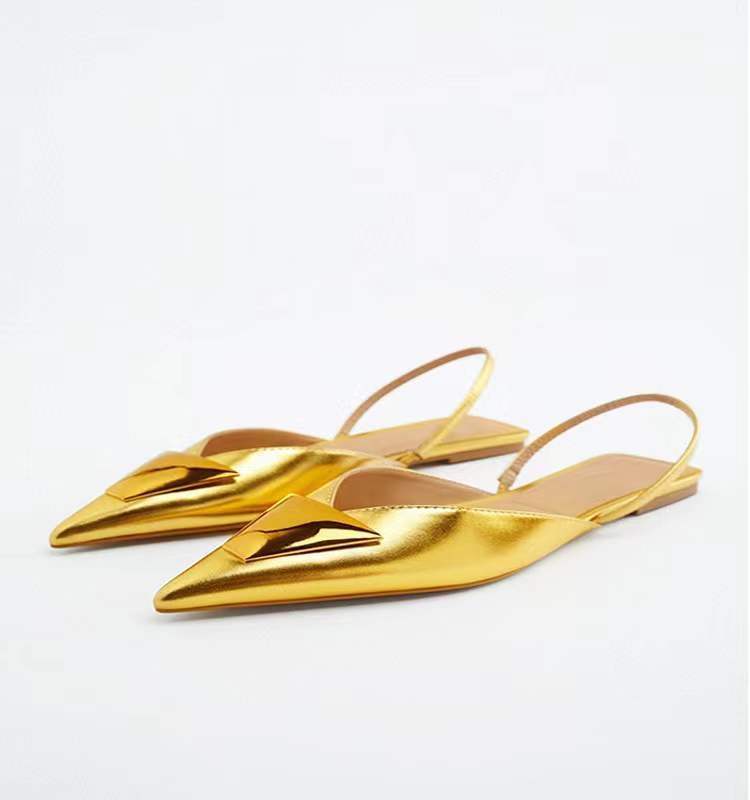 Woman Flat Gold Shoes Women Sandals Elegant Casual Mules Pointe Slingback shoes Luxury