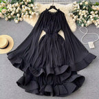 Flare sleeves with ruffled edges for a stylish waist slimming formal dress