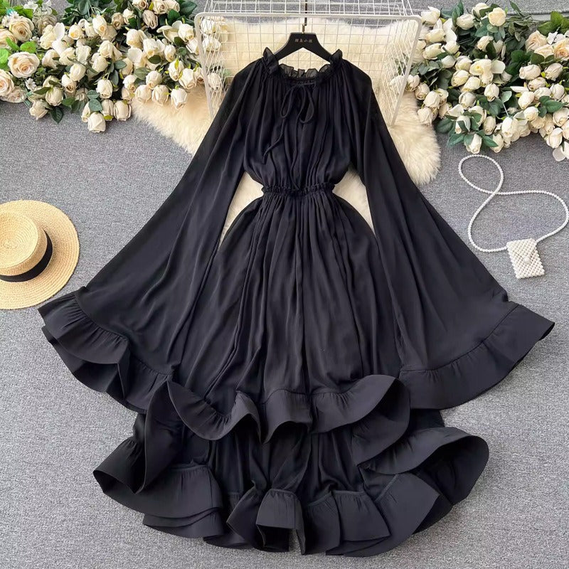 Flare sleeves with ruffled edges for a stylish waist slimming formal dress