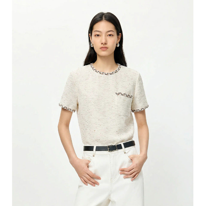 Chic Minimalist Round Neck Short Sleeve T-Shirt for WomenCasual Office Wear