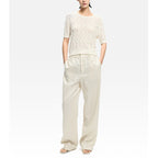 Elegant White Hollow Knit Short Sleeve Top for Women, Fashionable Lightweight and Breathable T-Shirt
