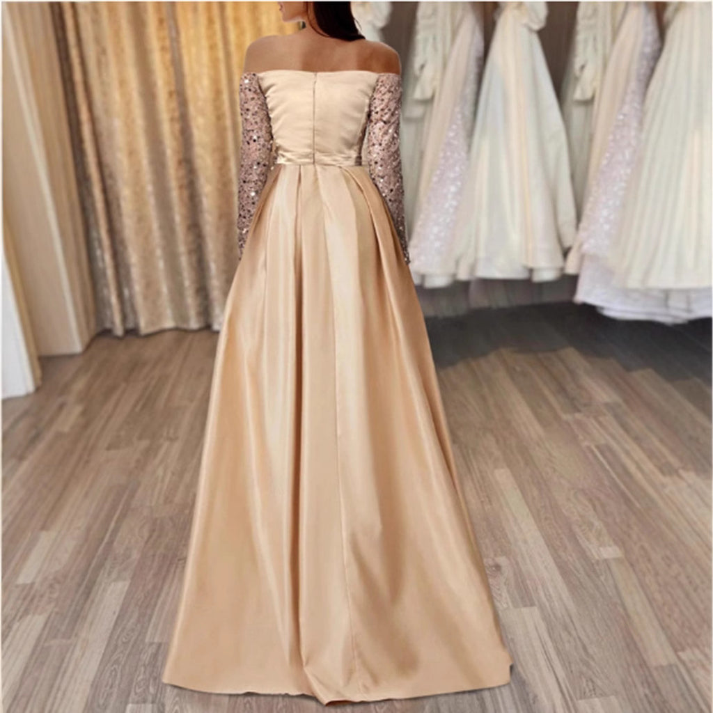 Elegant Long Sleeve Sequin Evening Gown for Women, Formal Party Dress, Chic Hostess Outfit, Glamorous Lady Style