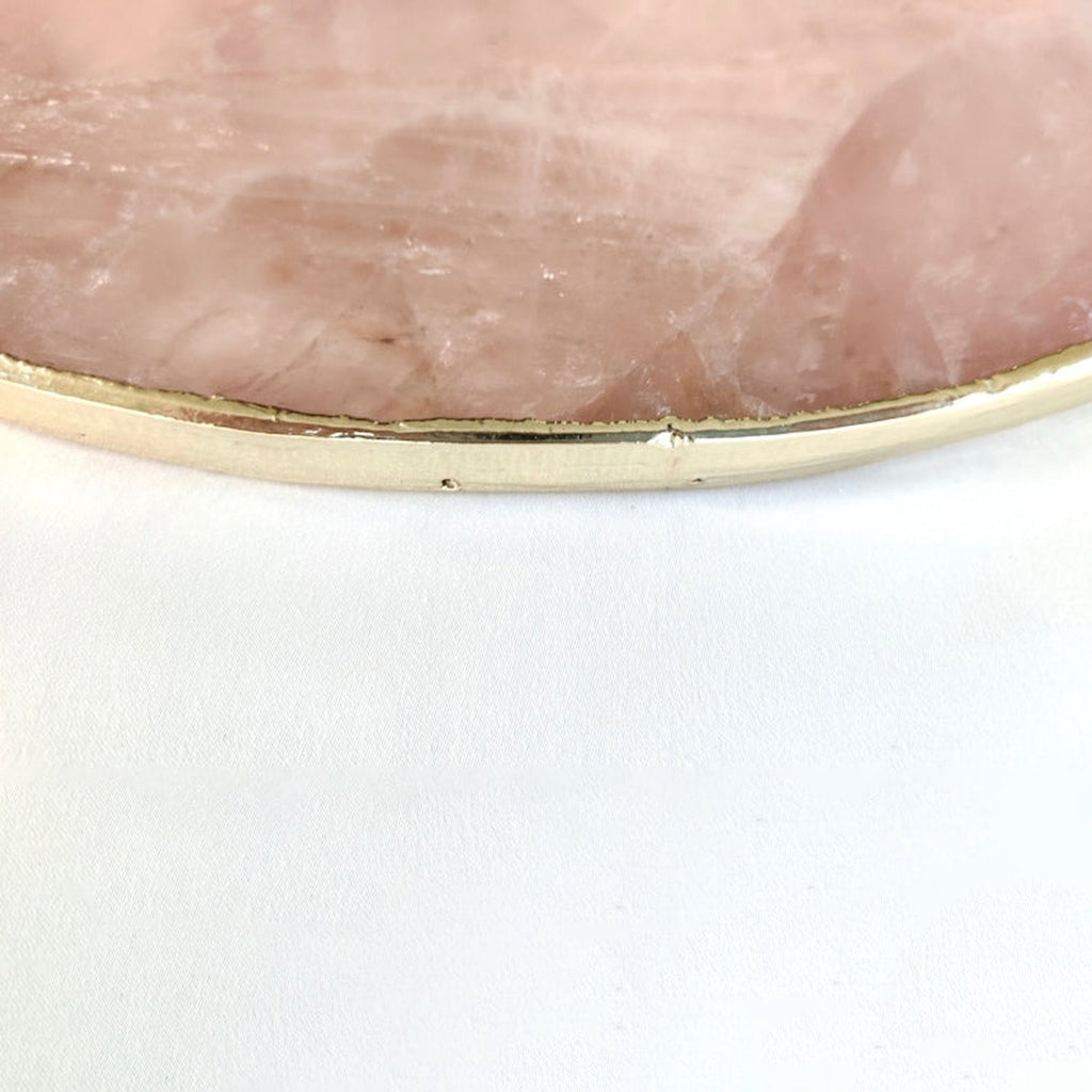 Rose Quartz Agate | Serving Tray With Brass Handles | Circular |