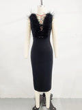 Women's High-end Light-luxury and Niche Bowtie Ostrich Hair Bandage Dress for Special Occasions