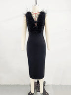 Women's High-end Light-luxury and Niche Bowtie Ostrich Hair Bandage Dress for Special Occasions