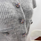 Fashion Style Oversized Knit Cardigan with Alpaca Wool, Colorful Rhinestone EmbellishmentOpen Front Women's Sweater