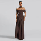 Style Solid Color Off-Shoulder High Slit Backless Long Dress