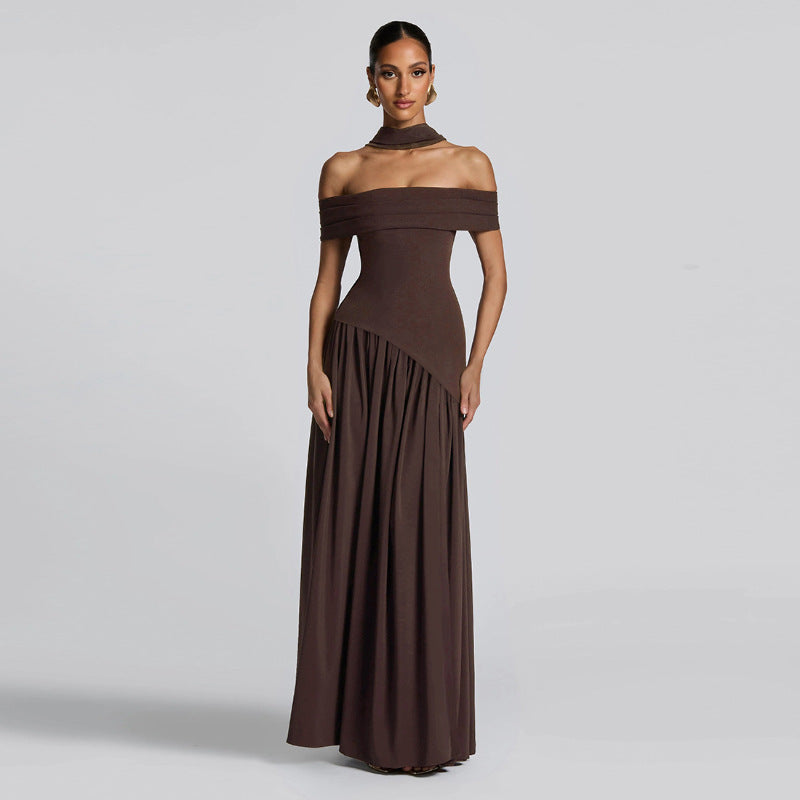 Style Solid Color Off-Shoulder High Slit Backless Long Dress