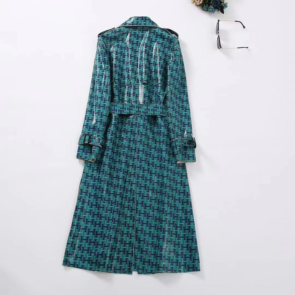 Women's Clothing Winter New Long Sleeve Suit Collar Letter Print Fashion Belt Suede Trench Coat