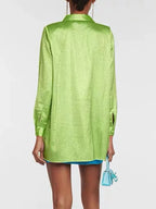 Women Shirt Lapel Loose Single  Straight Solid Color Chiffon Blouses Autumn