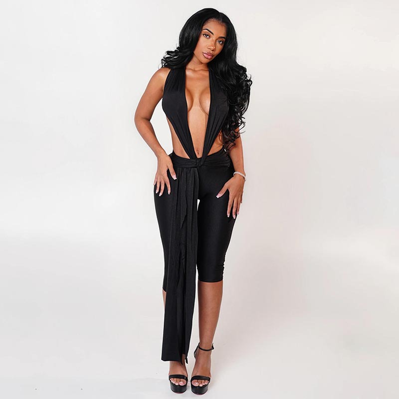 Sexy Halter Backless Tie-Back High-Waisted Cropped Jumpsuit