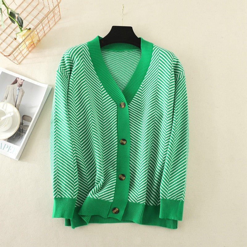 Women Tops Blue Knit Sweaters Love Heart Cardigan Female Chic V Neck Sweater