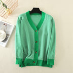 Women Tops Blue Knit Sweaters Love Heart Cardigan Female Chic V Neck Sweater