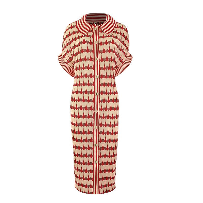 Spring Hearts Love Printed Dress Cardigan Button Dress Elegant Flare Sleeve Designer Clothing 8958