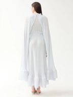 Miyake Pleated Cloak Sleeves High Waist Dress Women  Autumn New Original Designer Sweetheart Neck Ruffles Irregular Clothes
