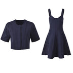 Belted Vintage Design Strap Dress + Short Sleeve Cardigan