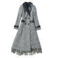PU Leather Lapel Long Sleeve Double Breasted Waist Irregular Plaid Coat Jacket Women's New Early Autumn