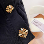 Chic Knit Dress for Women with Hollow Lace-Up Ruffle Two-Piece Design Classic Black Elegant Style