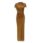 Asymmetrical Shoulder Rhinestone Sleeveless Evening Dress