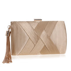 Luxury Lady Women Clutch Bags Tassel Golden Satin Evening Bags Wedding Bridal Handbags Shoulder Chain Purse