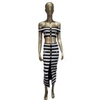 New Black and White Zebra Pattern Bandage Skirt Set European and American Fashion Off Shoulder Short Top Long Skirt Two Piece Set