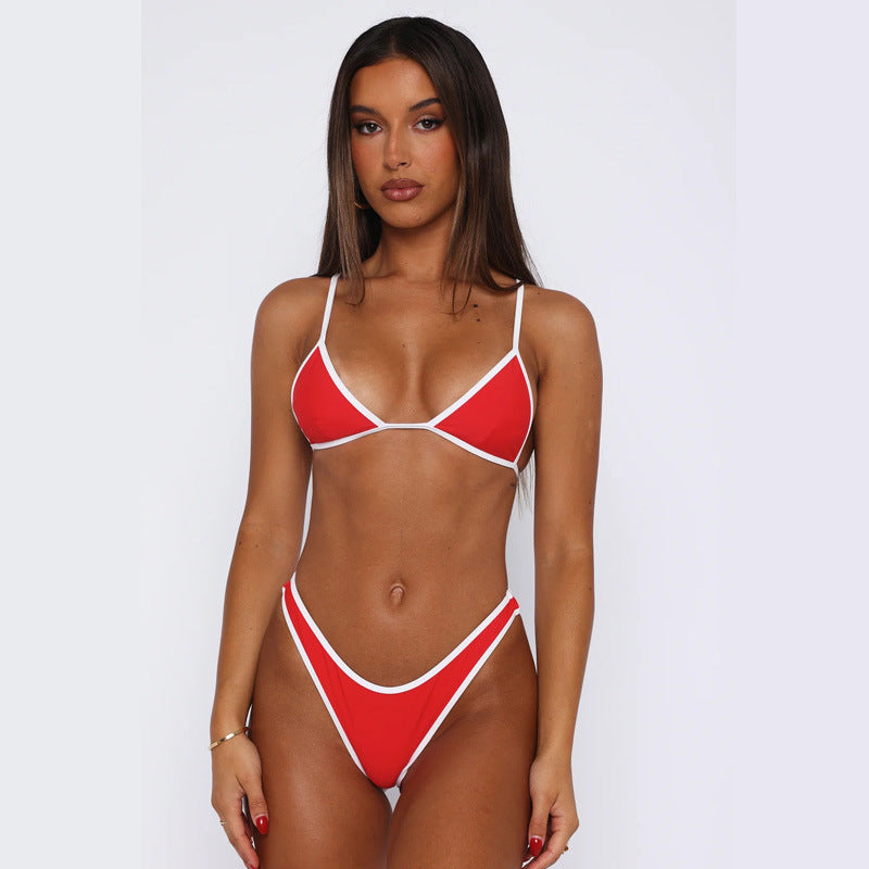 Swimsuit Split Female Resort Seaside High Waist Solid Color