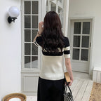 Sleeve T-Shirt Women Lightweight Luxury High-End Round Neck Inner Layer Color-Blocked Top
