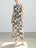 Vintage Salt-Style Elegant Piano Pleat Printed Unique Sleeveless Dress