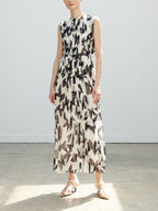 Vintage Salt-Style Elegant Piano Pleat Printed Unique Sleeveless Dress