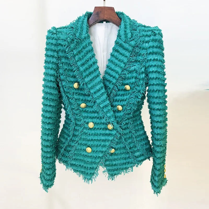 Autumn Winter Thick Woven Fabric Luxury Women Tweed Street Blazers Bodycon Design Fresh Color Eye-catching Jackets