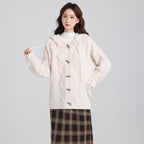 Beige Thick Knit Hooded Cardigan Sweater