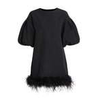 Casual Dresses For Women O Neck Lantern Sleeve High Waist Feathers Pullover Chic Style Dress Female New Summer