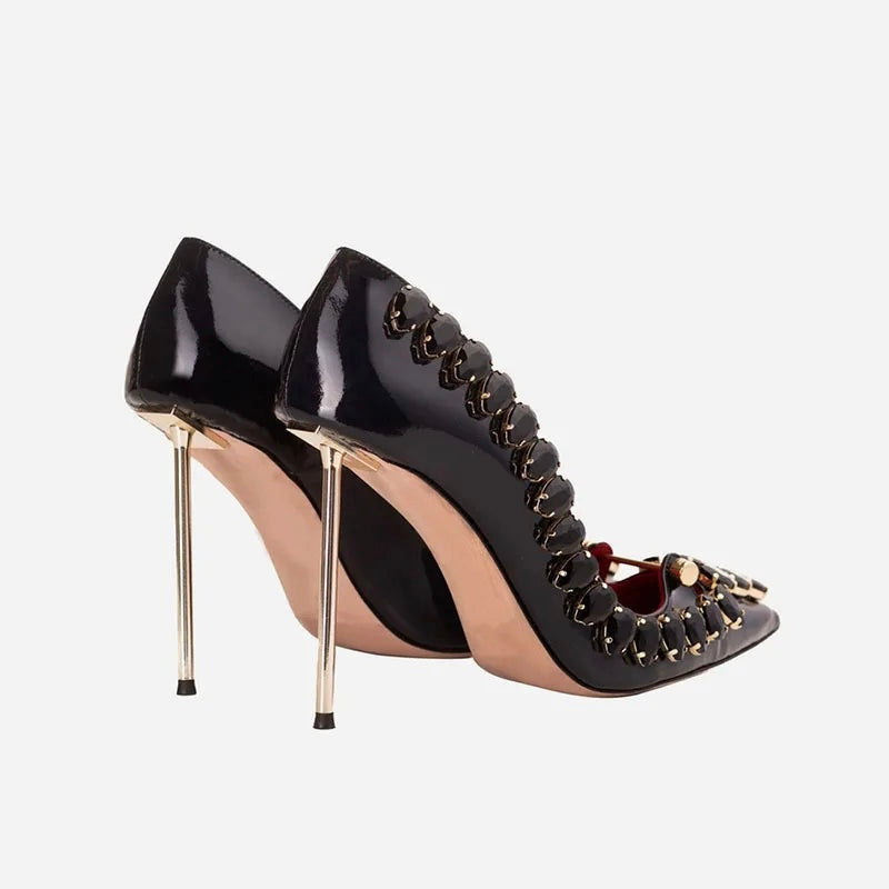 Rhinestone Leather Pumps