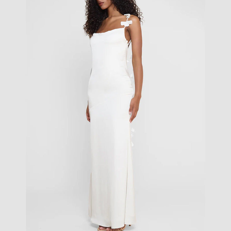 Sexy Backless Sleeveless Solid Color Fitted Elegant Evening Dress with Lace Women's Strapless Dress