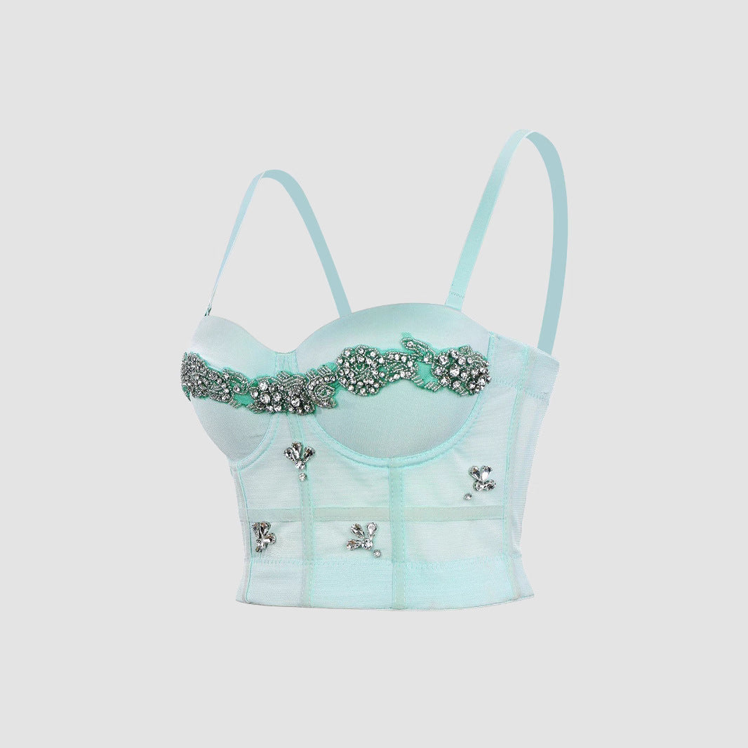 Sexy Fishbone Strapless Bra with Rhinestone Pattern for Performance