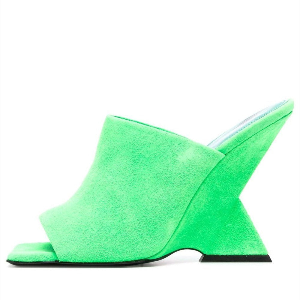 Silver High Heel Wedge Heel Square Head Sandals Designer Brand Shaped Heel Fashion Show Banquet Shoes