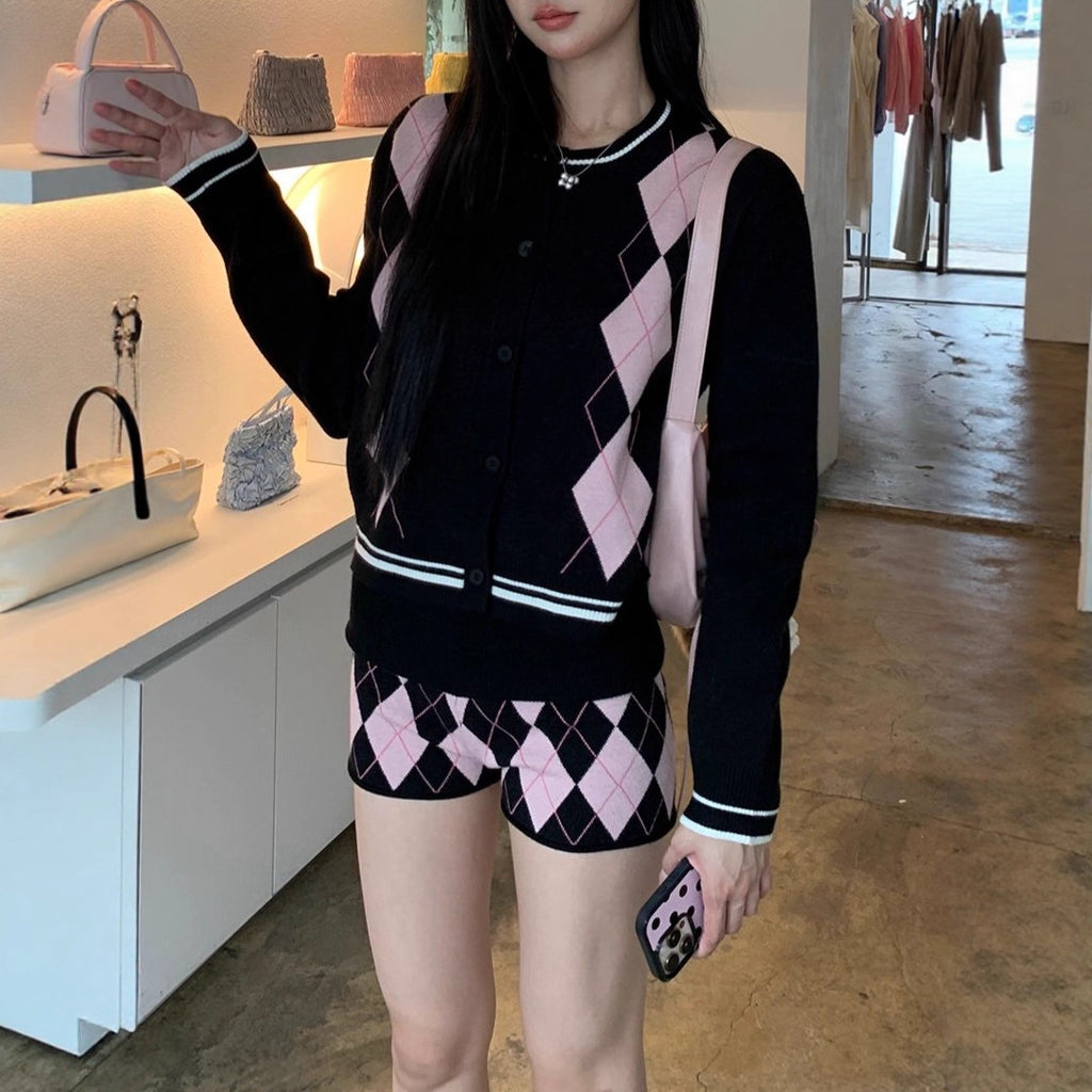 Knitted Cardigan Women Outfit Top Outerwear Black Short Fitted Sweater Coat