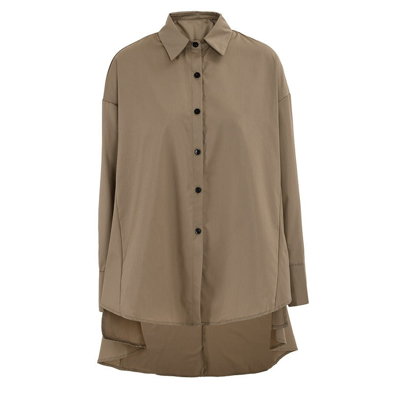 Simple silhouette temperament irregular long-sleeved shirt women's spring new casual single-breasted lapel shirt