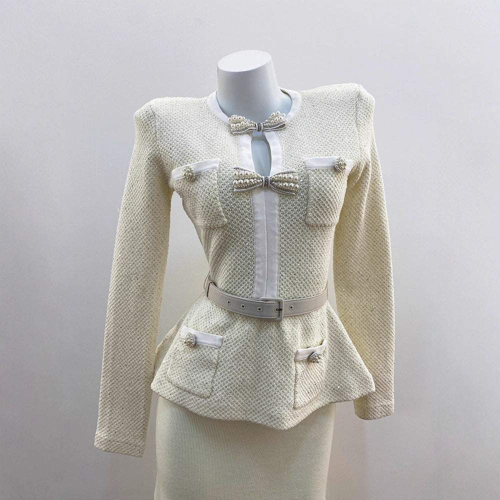 Glamorous Pearl Bow at Chest with Belted Mermaid Evening Dress for Women