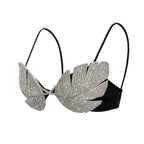 Strapless Crop Top with Rhinestone Chain Leaf Design Fitted Camisole