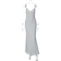 Summer Long Dress, Strapless V-Neck Backless Polka Dot Fashion Elegant Vacation Bodycon Slim Fit Dress